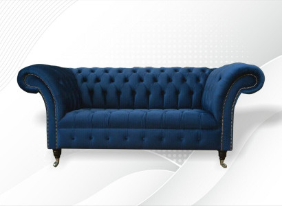 Design Chesterfield sofa set 2-seater couch fabric blue upholstered sofas blue
